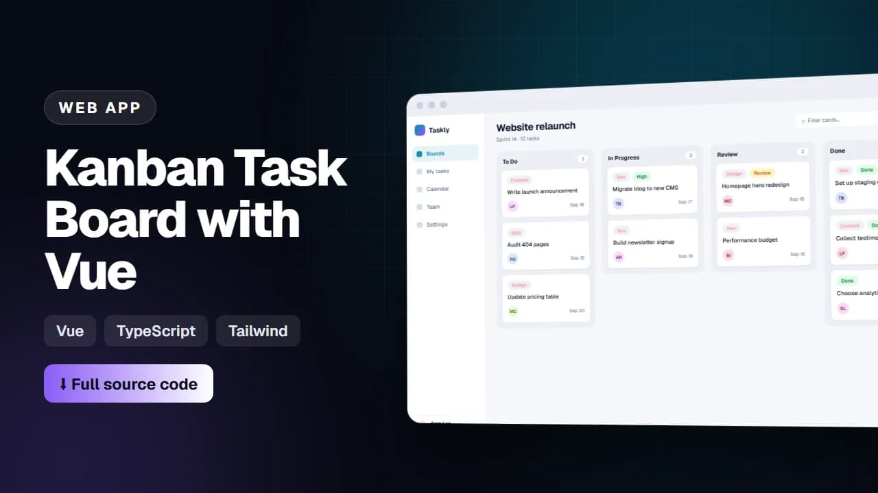 Kanban Task Board with Vue tutorial thumbnail